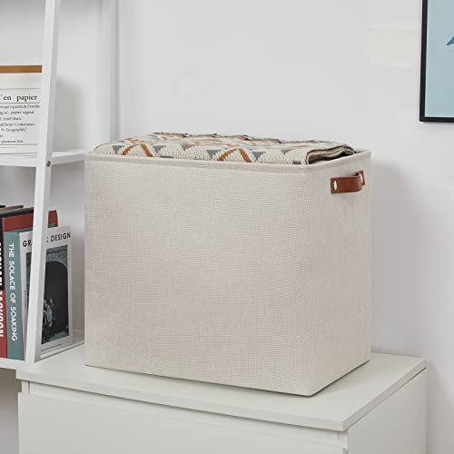 Image of DULLEMELO Fabric Storage Basket, Large Storage Bin for Organization, Closet Storage Bins for Clothes Blankets Nursery Shelves, Collapsible Storage Container Box with Handles(Cream)