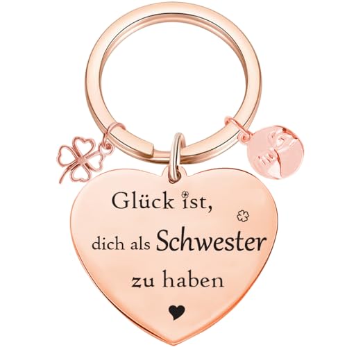 Tecreo Schwester Geschenke, Schwester Herz Schlüsselanhänger, Beste Schwester der Welt -Schwester Geschenke zum Geburtstag, Graduierung Geschenke für Schwester, Rosegold