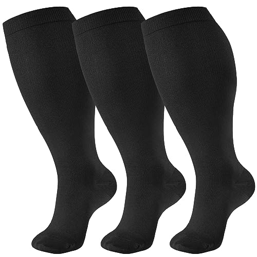 Image of bropite 3 /4 Pairs Plus Size Compression Socks for Women & Men 20-30 mmhg-Extra Wide Calf Support Socks for Medical,Running