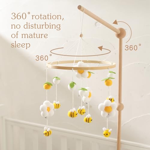 Baby Crib Mobile for Boys Girls, Boho Nursery Decor Mobile for Bassinet, Gender Neutral Mobile Crib Accessories for Infant Bedroom Hanging Decoration - Felt Daisy Flower, Bees, Leaves