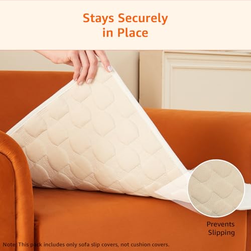 Image of Amazon Basics Quilted Sofa Cover for Single Seater, Playful Polka Dots, Non-Slip Sofa Pad, 70x70 cm, Soft Silicone Grip Dots, 100% Polyester, Machine Washable - Off-White