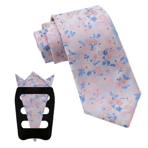 Image of Mantieqingway Floral Ties for Men, 3pcs /set Neck Tie Pocket Square Holder Set for Wedding Business Prom Party Usual