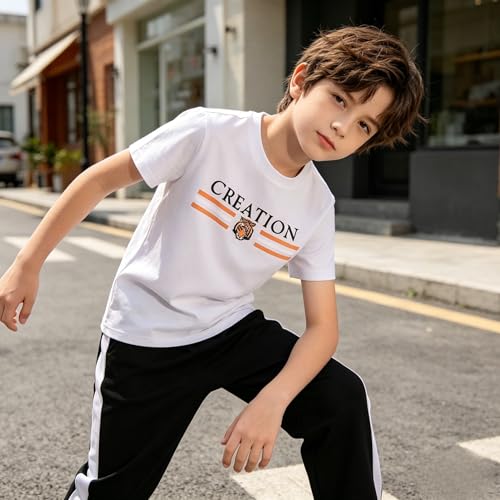 Image of Yoxindax Tween Boy Clothes 2-Piece Letter Print Tee And Color-Block Pants Summer Outfits