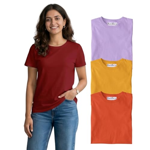 Image of Reifica Women's Plain Half Sleeve T-Shirt Combo Pack of 4
