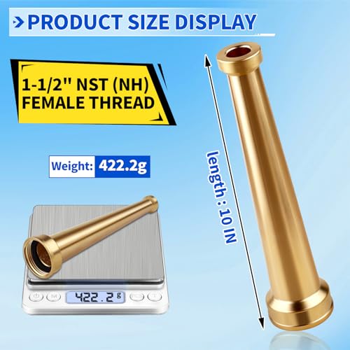 AquaNPT Brass Fire Equipment Hose Nozzle, 1-1/2" NST (NH) Fire Hydrant Hose Nozzle, 10" Length, 1/2" Orifice (1.5'' NH/NST) by AquaNPT - Image 3