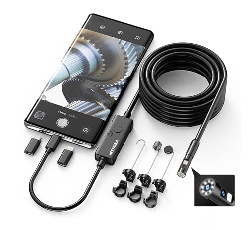 1920P HD Dual-Lens Snake Inspection Borescope, USB Type C Endoscope, Pipe Snake Camera, Scope Camera with 8 LED Lights for Android and iOS Smartphones, iPhone, iPad, Samsung (16.4FT/5M). KEEMIKA