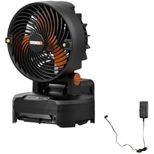 WORX 20V Cordless Misting Fan w/ 3 Speed & 3 Mist Settings, Bucket Top Portable Fan Max 15Ft Misting Distance, Lightweight Quiet Battery Operated Fan w/Long Runtime Power Share WX097L.9 – To
