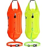 Soulchen 2 Pack Swim Buoy for Open Water, 20l Safety Float Waterproof Dry Storage Bag High Visibility Swimming Bubble with Shockproof Protection Rest Handle for Triathletes Kayakers(Orange, Yellow)