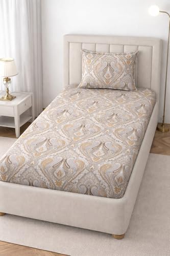 Image of Glace Cotton 220 TC Single Bedsheets Soft Breathable Fabric Elegent Design| Wrinklefree (Size-60 X 90 Inch) with 1 Pillow Covers (Size-17 X 27 Inches, Grey Treditional)