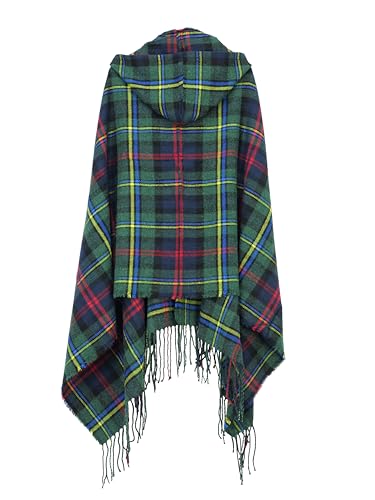 Image of Women's Vintage Plaid Knitted Tassel Poncho Shawl Cape Button Cardigan