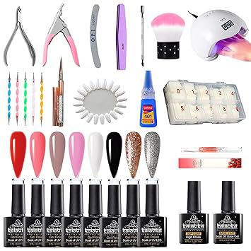 Kalatika Nail Art Kit for Women – Complete Nail Extension Set with 8 Gel Polish Colors (8ml), Top Coat, Base Coat & All Essential Nail Art Tools for Home Use & DIY Temporary Nail Extensions