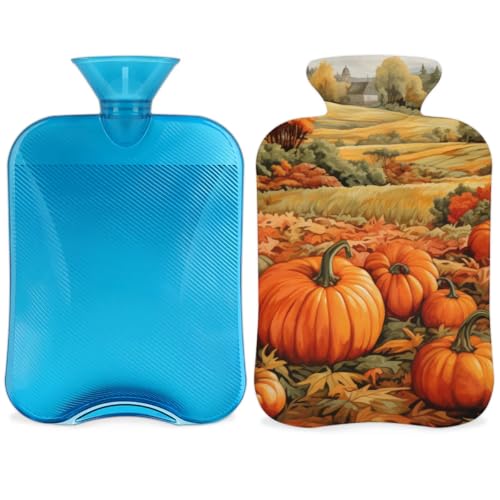 Hot Water Bottle with Soft Cover,2L Graffiti Pumpkin Hot Water Bag for Hot and Cold Compress, Hand Feet Warmer, Colorful Pumpkin Rubber Hot or Cold Water Bottle Halloween Christmas Decorations