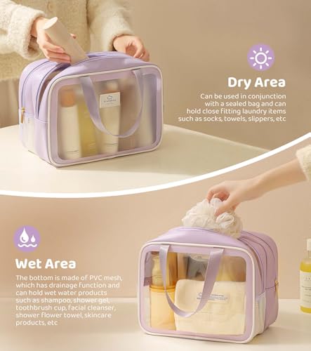 Large Travel Toiletry Bag with Dry Wet Separation– Waterproof Wash Bag for Women, Clear & Matte shower bag for Gym, Overnight, Swimming, and Business Trips3