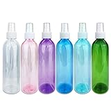 Beauticom 6 Piece 8 Oz Mixed Transparent Plastic Spray Bottle with Fine Mist Sprayer and Cap for Travel, Fragrances, Oils, Alcohol and Other Liquids