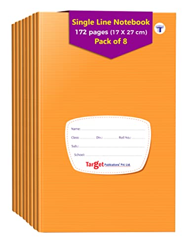 Image of TARGET PUBLICATIONS Single Line Notebooks | 172 Ruled Pages | Soft Brown Cover | 17 cm x 27 cm | For School College Office Use | Pack of 8 Books | GSM 58