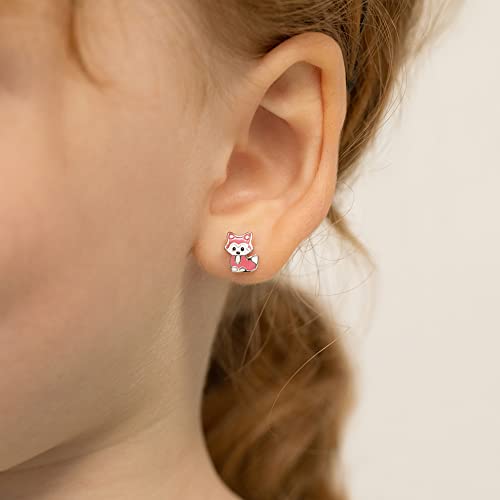 925 Sterling Silver Adorable Enamel Little Girls Fox Screw Back Earrings with Pink Enamel - Fashionable Jewelry for Children & Preteens - Fun & Colorful Fox Earrings3