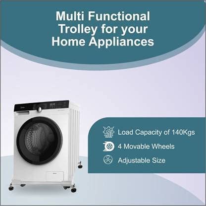 Image of BOLIDE Heavy Duty Adjustable Front and Top Load Washing Machine /Dishwasher /Air Cooler Trolley with Wheels (Black)