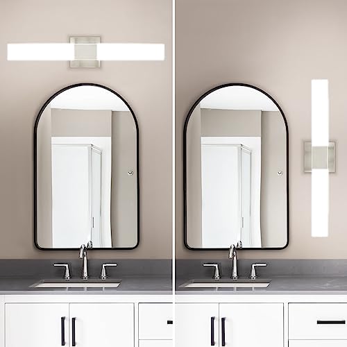 Image of LUXRITE LED Bathroom Vanity Light Fixtures Square 24 Inch Brushed Nickel 5 CCT 2700K-5000K Selectable Over Mirror Vanity Lights Modern Wall Light Bar 24W 1500 Lumens CRI 90 Dimmable Damp Rated ETL
