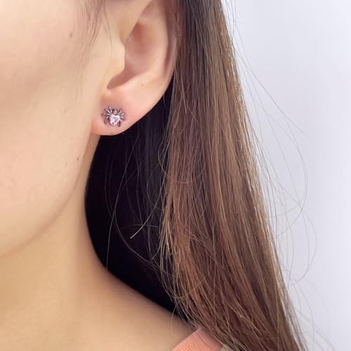 Punk CZ Spider Cartilage Tiny Stud Earrings Stainless Steel Pink Black Golden Plated Animal Crystal Love Heart Screw Flat Back Tragus Helix Studs Earring Cute Gothic Halloween Party Jewelry Gifts 18G2