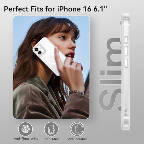 Image of YINLAI for iPhone 16 Case 6.1-inch,Magnetic Compatible with MagSafe, Slim Matte Anti-Fingerprint, Shockproof Full Body Military Grade Protection for iPhone 16 Cover, Clear