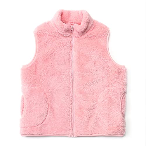 Image of JESKIDS Girls' Boys Sherpa Fleece Vest Outwear Lightweight Solid Color Cute Jacket with Pockets 2-11 Years
