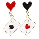 Poker Ohrringe Damen, Rotes Herz Pik Asymmetrische Herzkönigin Tropfen Ohrringe Spielkarten Schmuck Kostümzubehör für Damen Halloween Karneval Partygeschenke