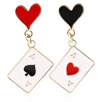 Poker Ohrringe Damen, Rotes Herz Pik Asymmetrische Herzkönigin Tropfen Ohrringe Spielkarten Schmuck Kostümzubehör für Damen Halloween Karneval Partygeschenke