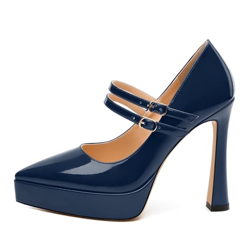 Women's High Heel Platform Pumps - Pointed Toe 2 Back Strap Buckle Dress Shoes for Work, Parties & Daily Wear, Fashion Stiletto Evening Heels2