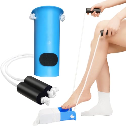 Sock Aid, Sock Assistant Device no Bending, Sock Helper for Seniors with Foam Handles, Sock Helper Tool Easy On Easy Off Stocking Slider, Sock Aide Device for Elderly, Pregnant, Diabetics（Blue）