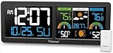Geevon Weather Stations Wireless Indoor Outdoor Thermometer with Atomic Clock, HD Color Display Digital Temperature Humidity Gauge with Brometer, Comfort Indicator, and Adjustable Backlight (Black)