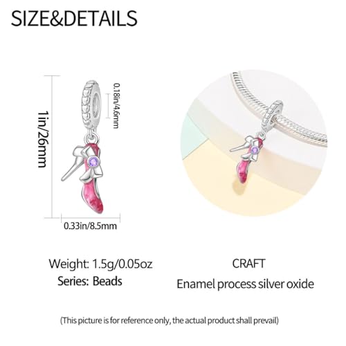 Image of Ballet Charm 925 Sterling Silver Dancer Shoes Anniversary Heart Pendant Family Birthstone Mom Dangle for Pandora Charm Bracelet