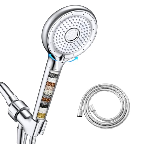FEELSO Hard Water Filter Shower Head with 6 Modes 15 Layers Filtration Water Saving High Pressure Shower Heads and 1.5m Hose Massage Shower Filter for Residual Chlorine Remove