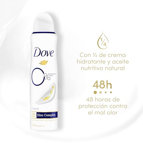 Desodorante en aerosol Dove 0% Original 72h, sin aluminio ni alcohol, para mujer con protección antibacteriana de zinc, 150 ml, paquete de 6 unidades (El embalaje puede variar) - imagen 5