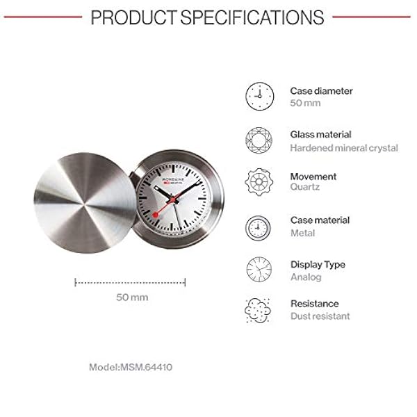 Mondaine Table Clock - Orologio da Tavolo per Soggiorno e Stanza, MSM.64410, 50 MM.