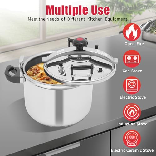 42 Quart Pressure Cooker Stainless Steel Pressure Canner, Extra Large Capacity, Commercial Pressure Cooker Clamp On Type, Double Valves for Commercial Use - Thumbnail 3