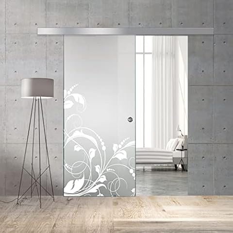BOSS Sliding Glass Door for Interior Model LA Vie 60x215 cm (Available 60/80/90 cm) 8 mm, Satin Safety Glass, White Nano Coated, Complete Hardware kit, Hanging Rail Track (60x215 cm, Left) Cover