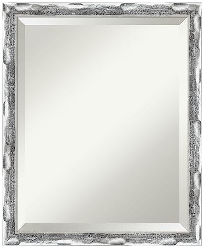 Amanti Art Silver Wall Mirror 22x18 Scratched Wave Chrome Rectangle Bathroom Mirror for Wall Decor Living Room, Small Traditional Frame, Hangs Horizonally and Vertically, Bathroom Decor, Beveled Edge