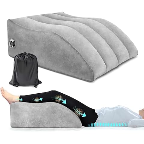 Inflatable Leg Elevation Pillow-Neck Support Pillow Lumbar Support Pillow-Leg Wedge Bed Pillow Knee Support Pillow Hip Pillow, 45 Degree Wedge Leg Bolster Pillow Fast Inflating Deflation (Grey) Cover