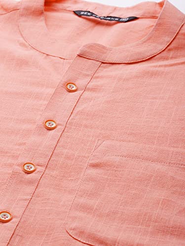 See Designs Men's Peach Cotton Straight Kurta With Slub Effect - Sdkt1019S (S)