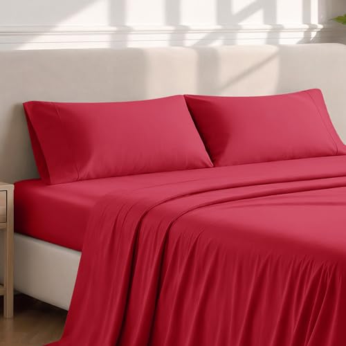 Image of Bare Home Microfiber Pillow Cases - King Size Set of 2 - Cooling Pillowcases - Double Brushed - Red Pillowcases 2 Pack - Easy Care (King Pillowcase Set of 2, Red)