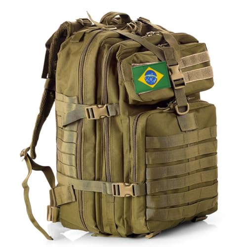 THURAM Mochila Técnica 50L Multiuso, Sistema Modular de Fixação, Grande Capacidade para Trilhas, Acampamentos e Aventura - Impermeável e Resistente para Atividades ao Ar Livre (Caqui)