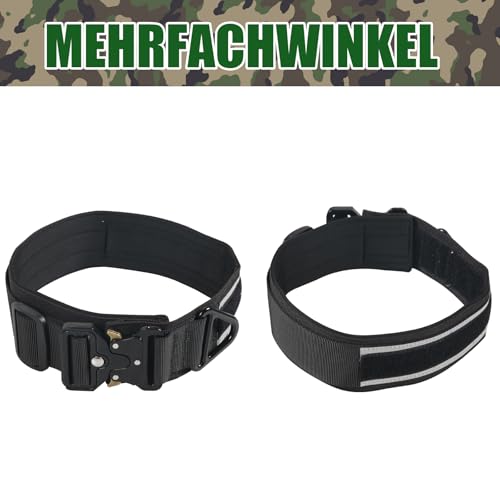 FEimaX Hundehalsband Personalisiert Hunde Halsband für Kleine Mittelgroße Hunde, Breite Reflektierende Verstellbares Taktisch Hundehalsband mit Metallschnalle für Ausbildung (Schwarz, M)