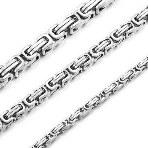 RWQIAN Herren Königskette Kette Silber 60CM Männer Wikinger Halskette Byzantinische Plattenkette Edelstahl 6mm
