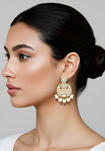 Image of I Jewels Traditional Design Handcrafted Kundan & Pearl Earrings for Women