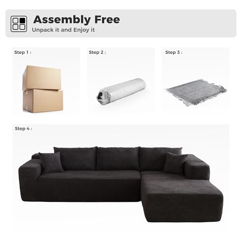 Image of HOOOWOOO Sectional L Shaped Couch,104 inch Assembly Free Modern Minimalist Sofa,Extra Deep Large Sofa Set,Corner Couch in A Box for Living Room(Right Chaise Black Corduroy Uphosted)