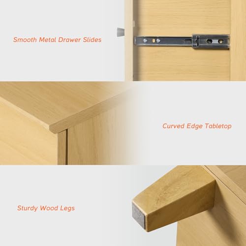 Image of WAMPAT Bedroom Dresser with 6 Drawers, Modern Chest of Drawers with Black Knobs, Wide Oak Wood Finish Storage Organizer for Kids Room, Living Room, Nursery, 47.2x15.5x32.4