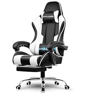GTPLAYER Gaming Chair, Computer Chair with Footrest and Lumbar Support, Height Adjustable Game Chair with 360°-Swivel Seat and Headrest and for Office or Gaming (White)