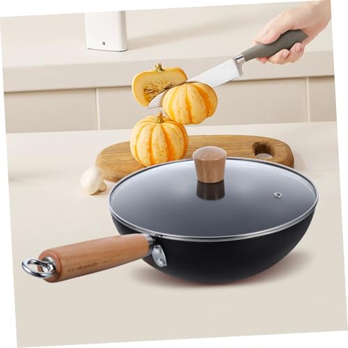 Wok pequeño de hierro con mango de madera antideslizante miniatura 6