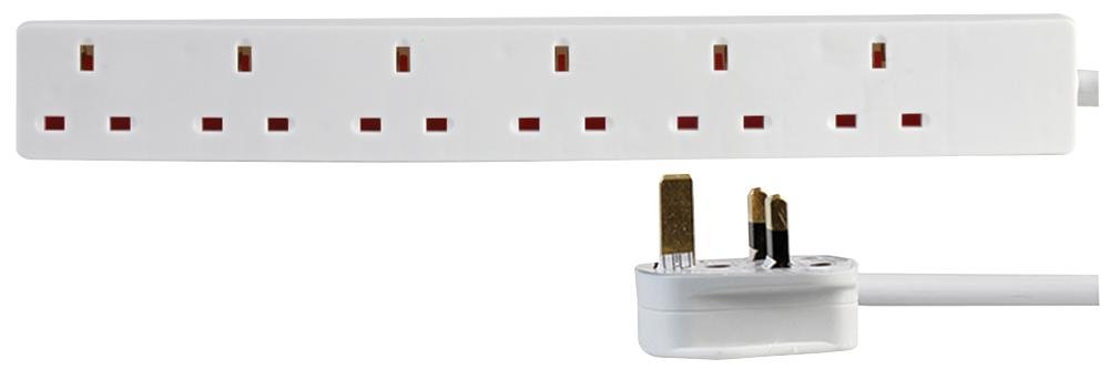 Pro Elec 1596 1 m 6 Gang Extension Lead, 1 m, White