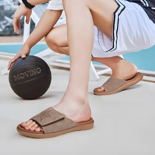 Image of KuaiLu Mens Atheletic Slides Wide Adjustable Arch Support Sport Sandals | Soft Cushioned Open Toe Summer Slippers for Plantar Fasciitis Slip On House Shoes Indoor Outdoor